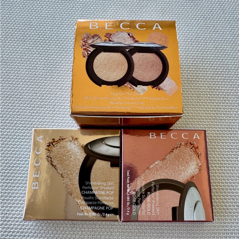 Becca Shimmering Skin Perfector Pressed Set Champagne Pop Rose gold 2.4g Ea